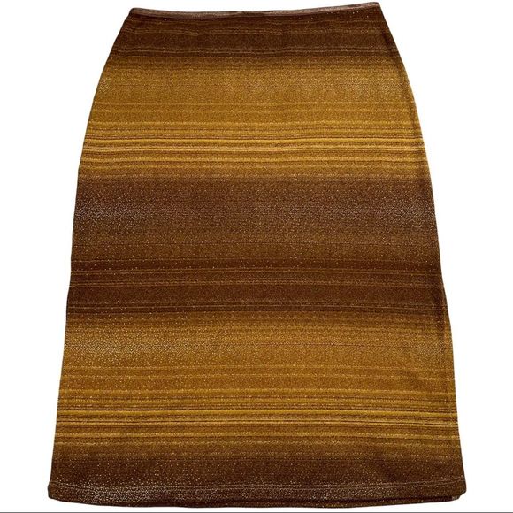 Agaci too size small vintage gold brown stretchy stripe sparkly skirt side slits - Picture 4 of 8